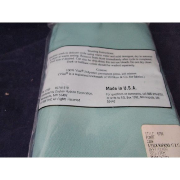 Furio Satin Stripe Oblong Tablecloth Four Napkin Set NOS Vintage 1996 Jade Green - Picture 13 of 13